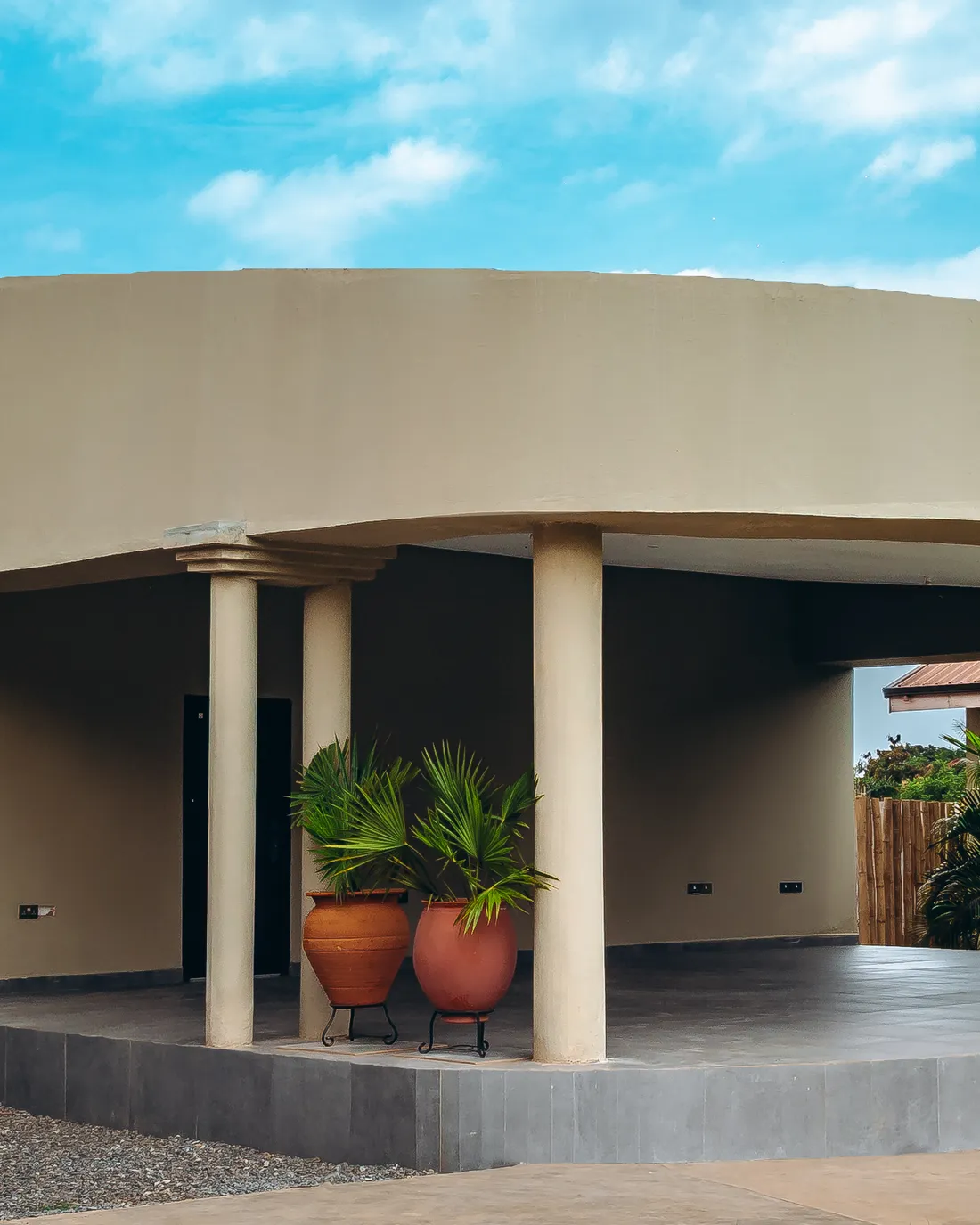The terrace under its curved roof