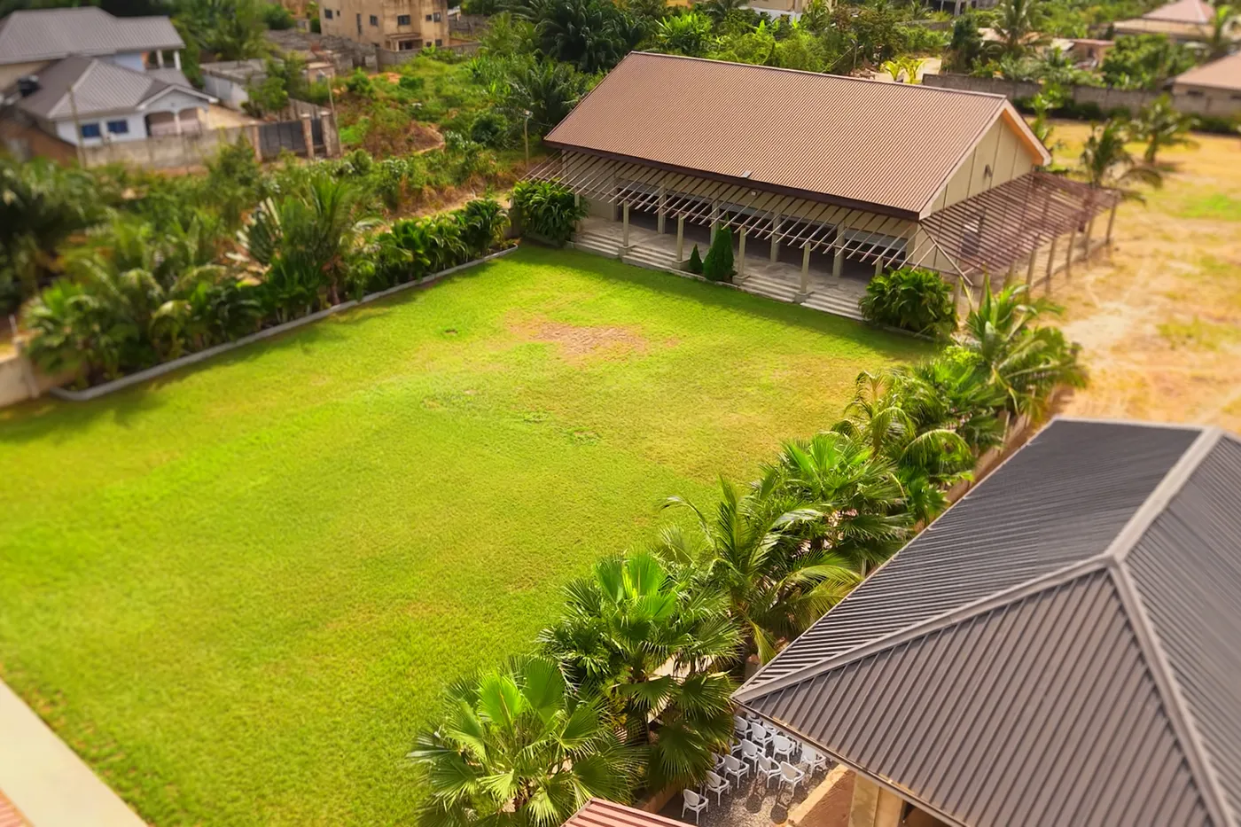 The lawn, the auditorium and the grounds seen from above